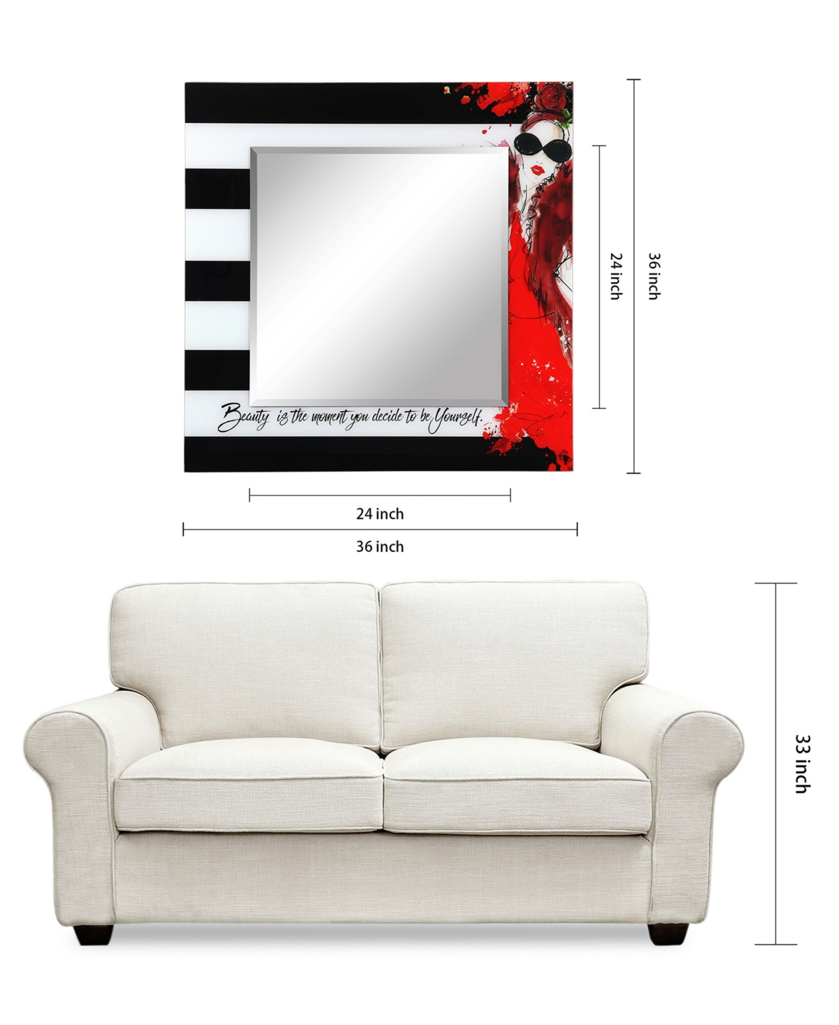 Empire Art Direct Fashion Square Beveled Wall Mirror on Free Floating Reverse Printed Tempered Art Glass, 0.4