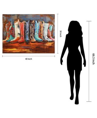 Empire Art Cowboy’s Boots Mixed Media Iron Hand Painted Dimensional Wall Art, 30" x 40" x 2.4"