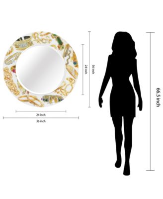 Gold Charm Round Beveled Wall Mirror on Free Floating Reverse Printed Tempered Art Glass, 36" x 36" x 0.4"
