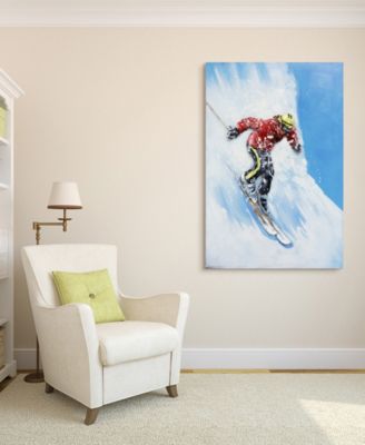 Skiing Mixed Media Iron Hand Painted Dimensional Wall Art, 48" x 32" x 2.6"
