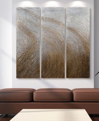 Gold Waves 3-Piece Textured Metallic Hand Painted Wall Art Set by Martin Edwards, 60" x 20" x 1.5"