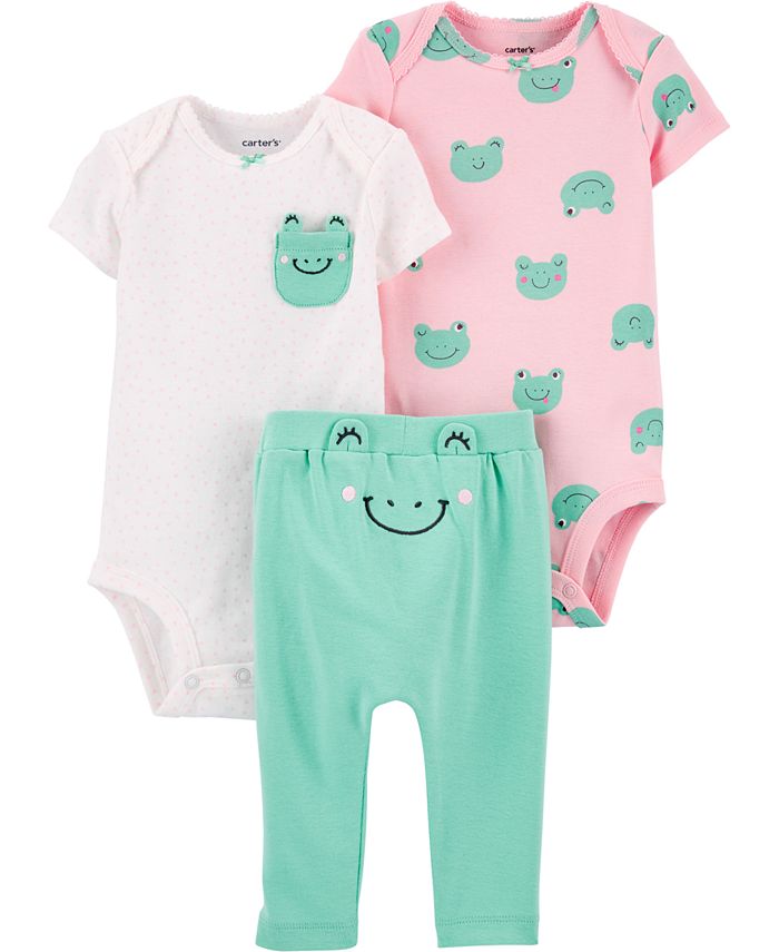 Carter's Baby Girls 3-Pc. Cotton Frog Bodysuits & Pants Set - Macy's