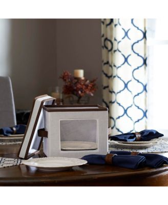 Household Essentials China Plate Storage Box, Salad Plate Storage, Windowed Panel, Stackable and Foldable Frame, Handles and Fully Removable Lid