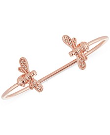 Cubic Zirconia Crystal Sparkle Bee Cuff Bangle Bracelet in Rose Gold-Plated Brass