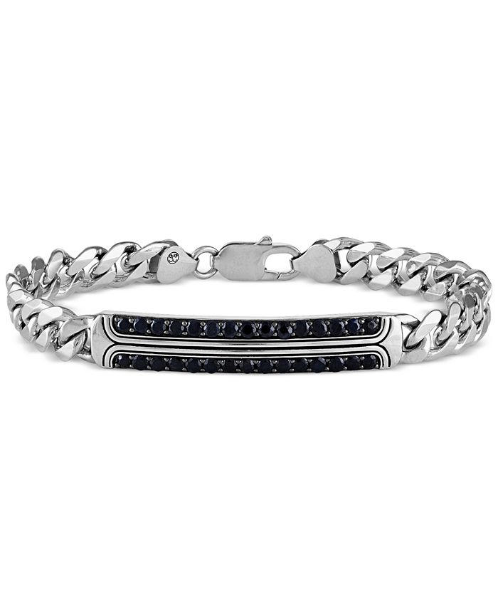 Esquire Men's Jewelry - Black Sapphire Curb Link Bracelet (2-3/4 ct. t.w.) in Sterling Silver