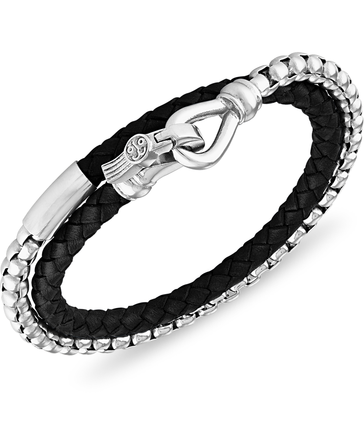 Black Leather Double Wrap Bracelet in Stainless Steel (also in Brown Leather), Created for Macy's - Black