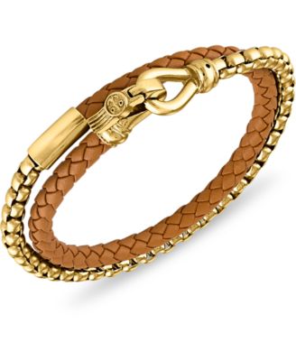 Esquire Men's Jewelry - Black Leather Wrap Bracelet in Stainless Steel (also in Brown Leather)