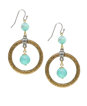image of T.r.u. by 1928 Brass Genuine Dyed Howlite Turquoise Color Hoop Earrings
