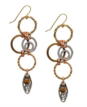image of T.r.u. by 1928 Mixed Metal Jump Ring Accented with Genuine Tiger-s Eye Earring