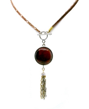 image of T.r.u. by 1928 Copper Leather Genuine Tiger Eye Toggle Tassel Necklace
