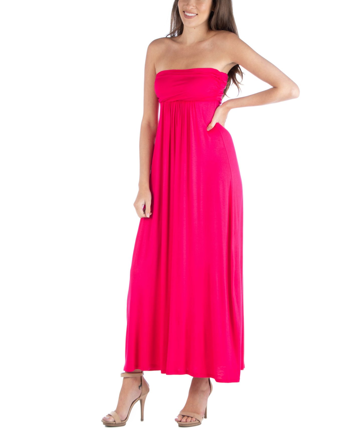 Женское платье 24seven Comfort Apparel Strapless Empire Waist Maxi, цвет: Розовый — фото 2