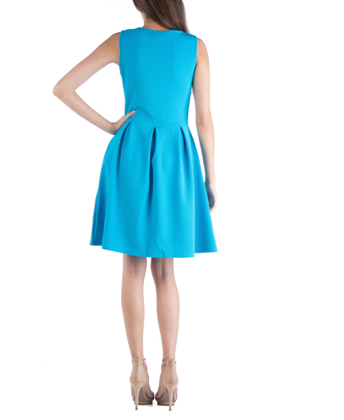 24seven Comfort Apparel Sleeveless Skater Pleated Mini Dress with Pockets