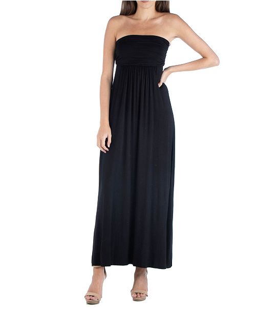 24seven Comfort Apparel Strapless Empire Waist Maxi Dress