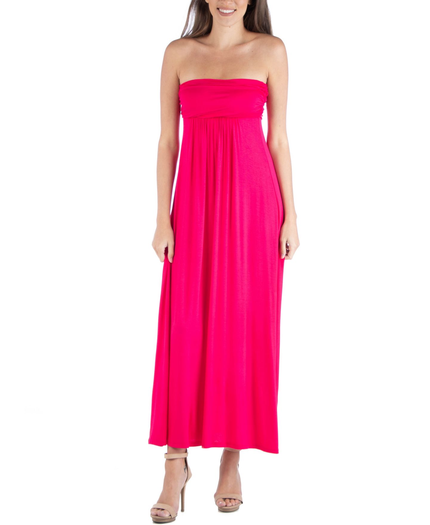 Женское платье 24seven Comfort Apparel Strapless Empire Waist Maxi, цвет: Розовый — фото 1