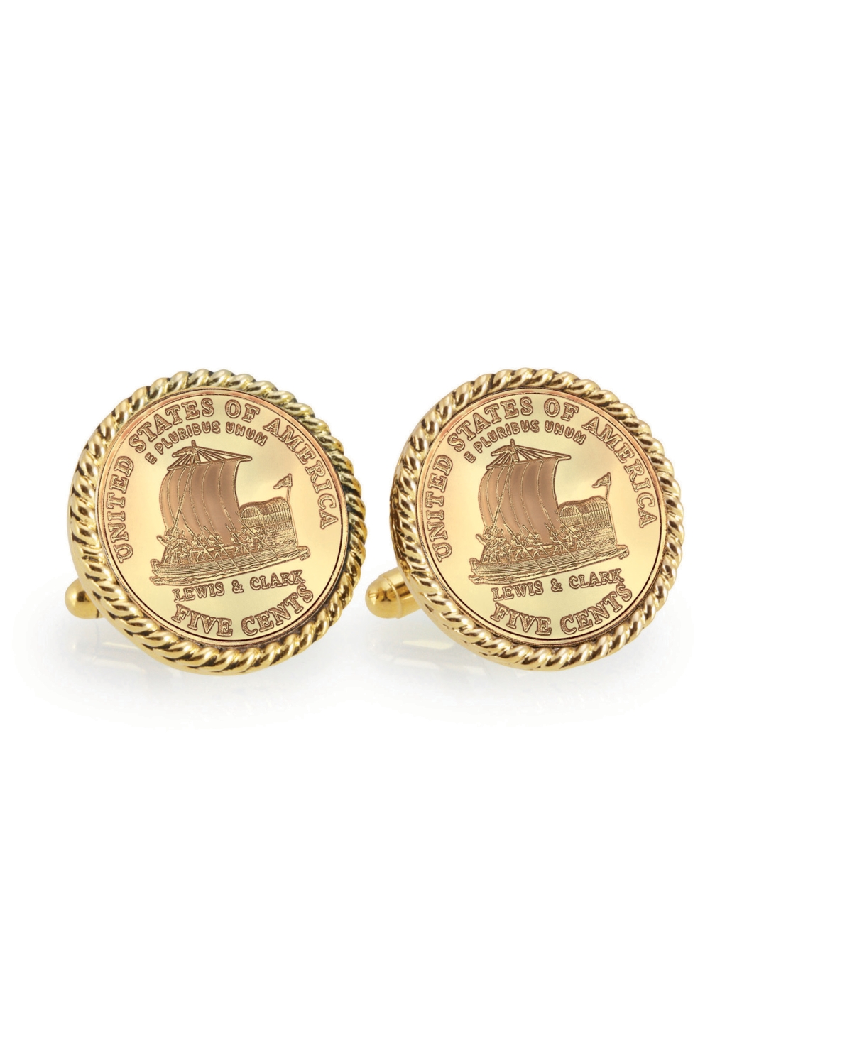 American Coin Treasures Gold-Layered 2004 Keelboat Rope Bezel Coin Cuff Links