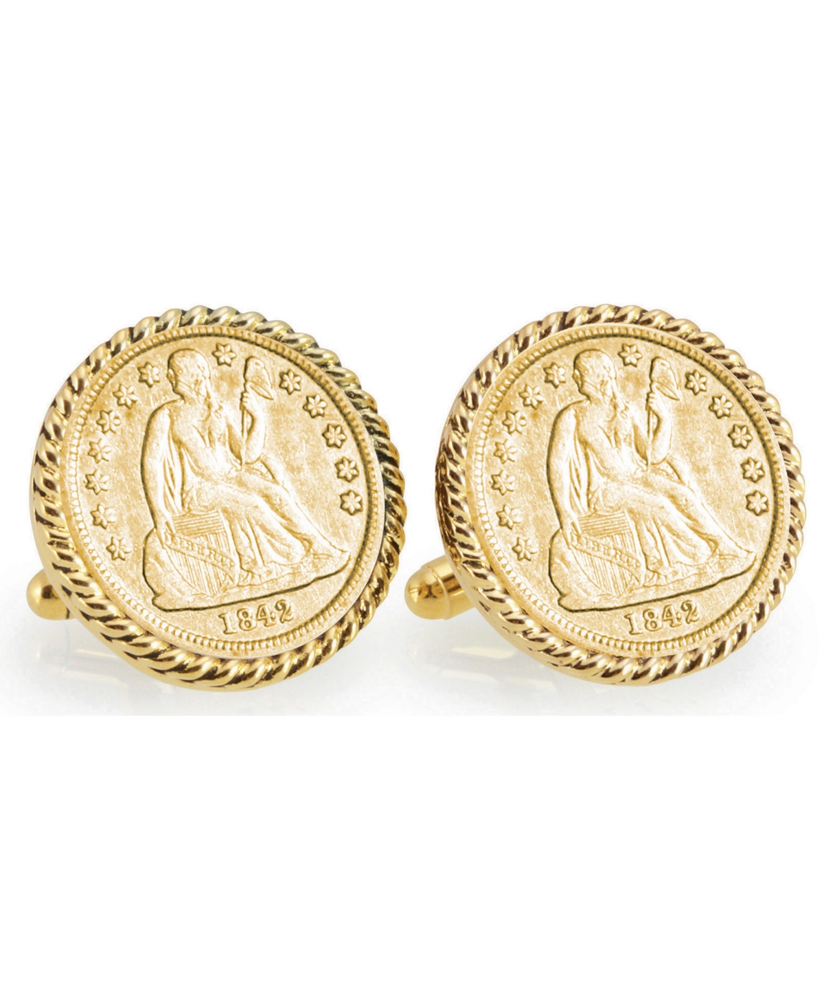 Gold-Layered Seated Liberty Silver Dime Rope Bezel Coin Cuff Links - Gold