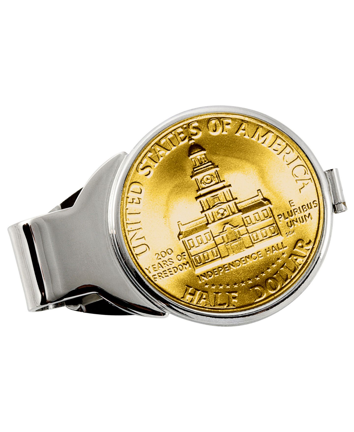 Мужской позолоченный зажим для денег American Coin Treasures с монетой JFK Bicentennial — фото 1