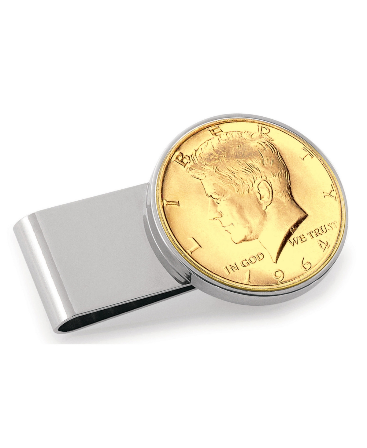 Men's American Coin Treasures Gold-Layered Jfk 1964 First Year of Issue Half Dollar Stainless Steel Coin Money Clip - Silver