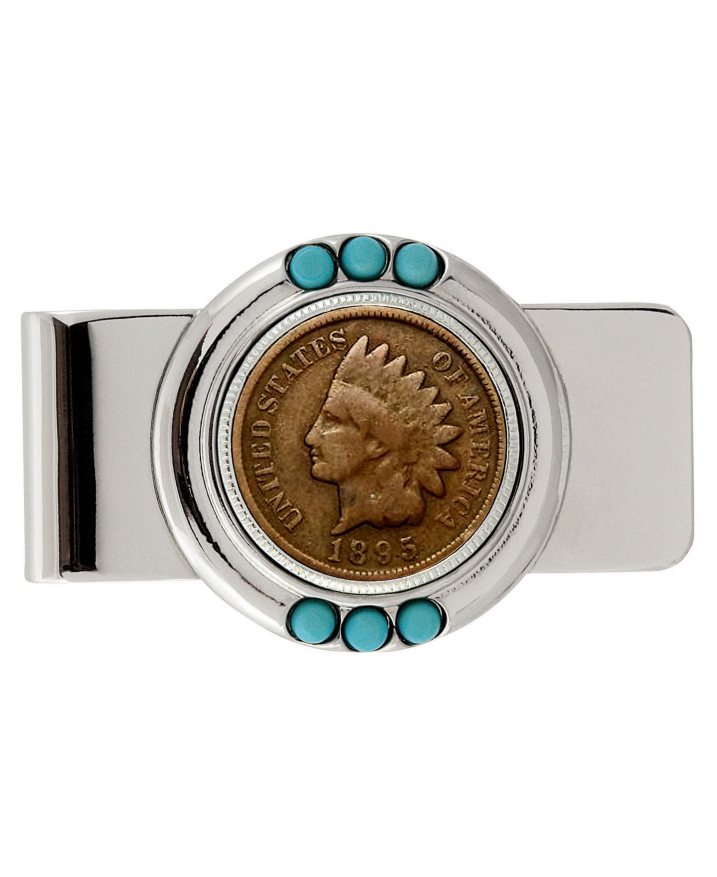 Мужской зажим для денег American Coin Treasures с монетой Indian Penny 1800-х, бирюза — фото 1