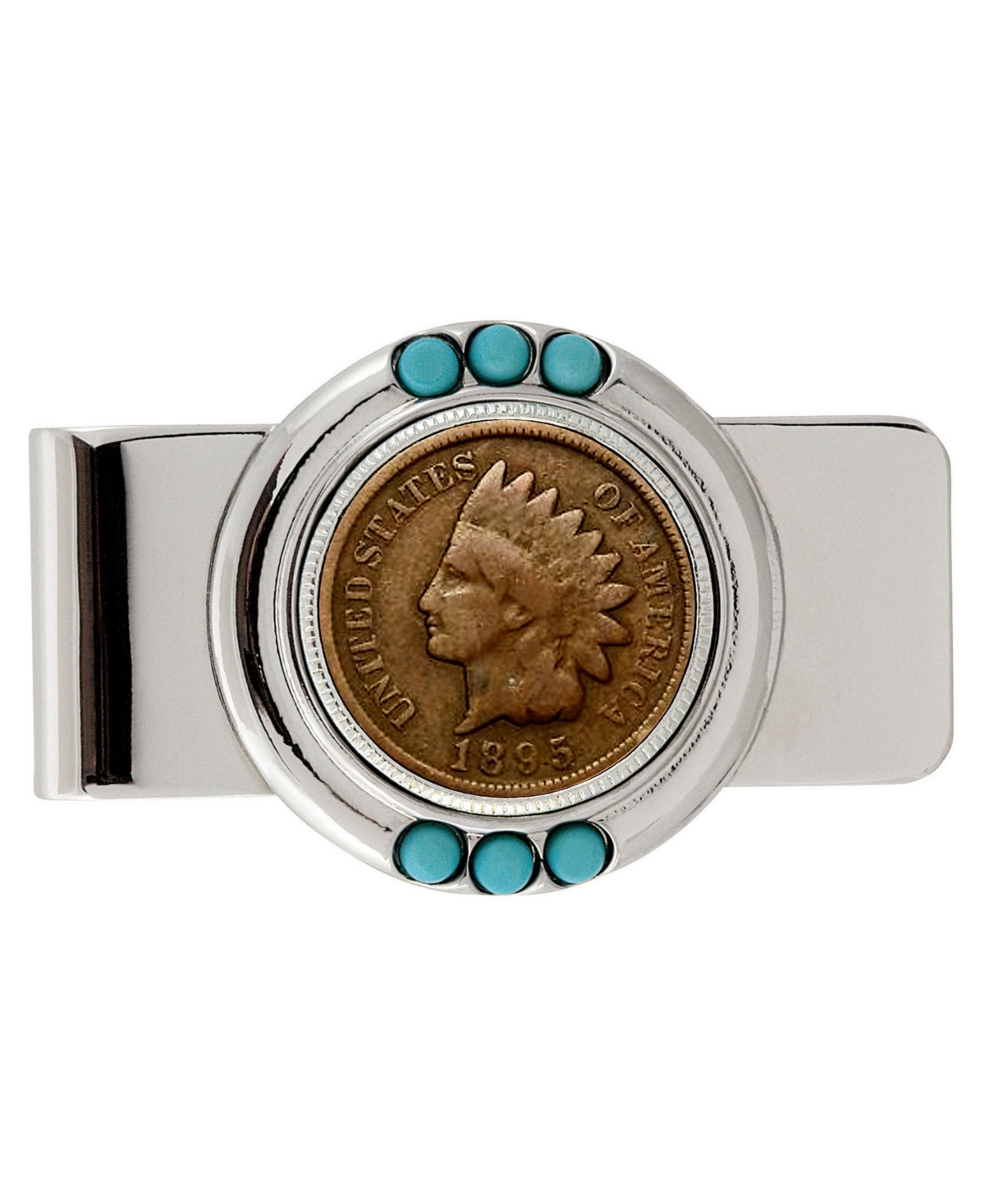 Men's American Coin Treasures 1800's Indian Penny Turquoise Coin Money Clip - Silver