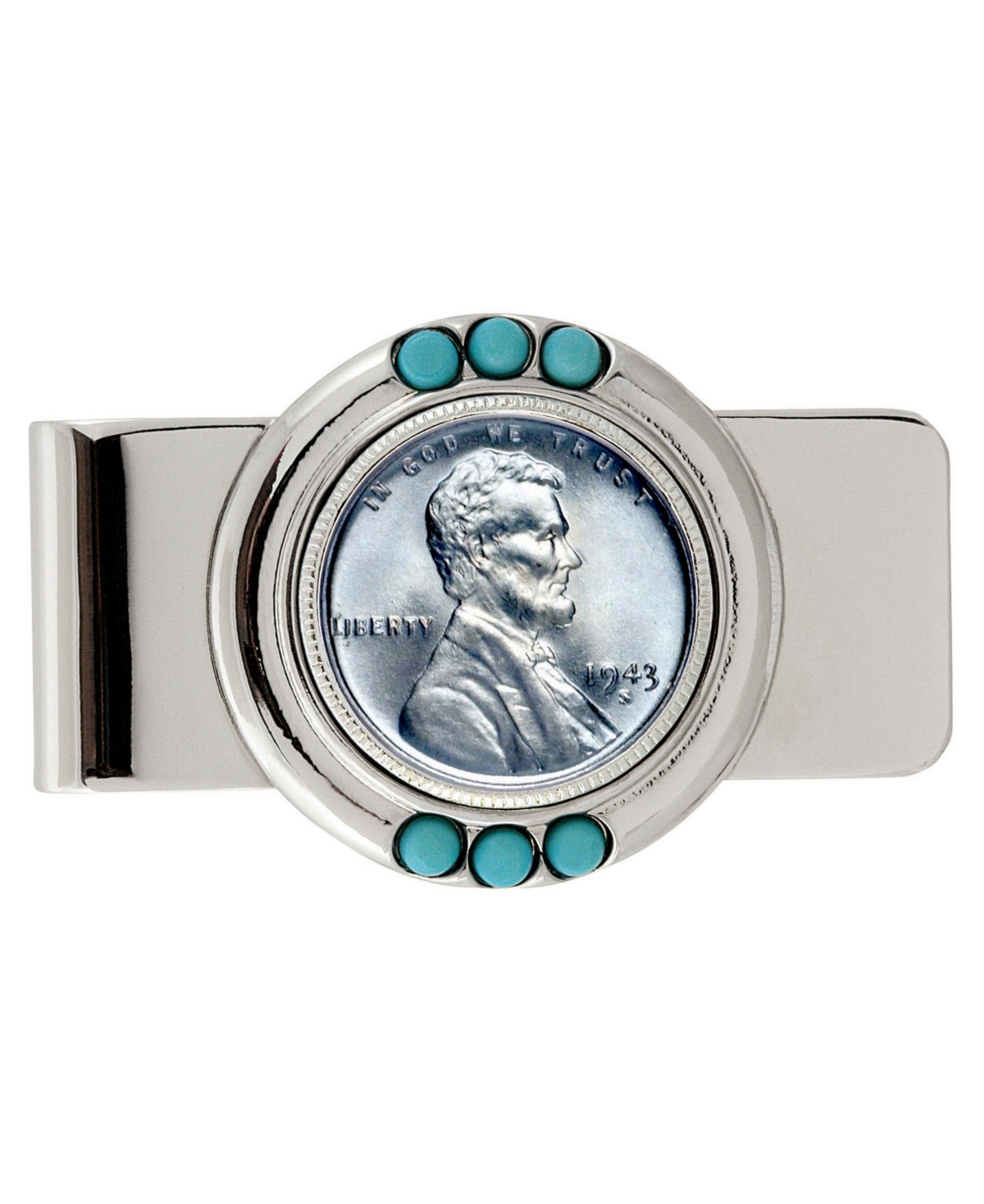 Men's American Coin Treasures 1943 Lincoln Steel Penny Turquoise Coin Money Clip - Silver