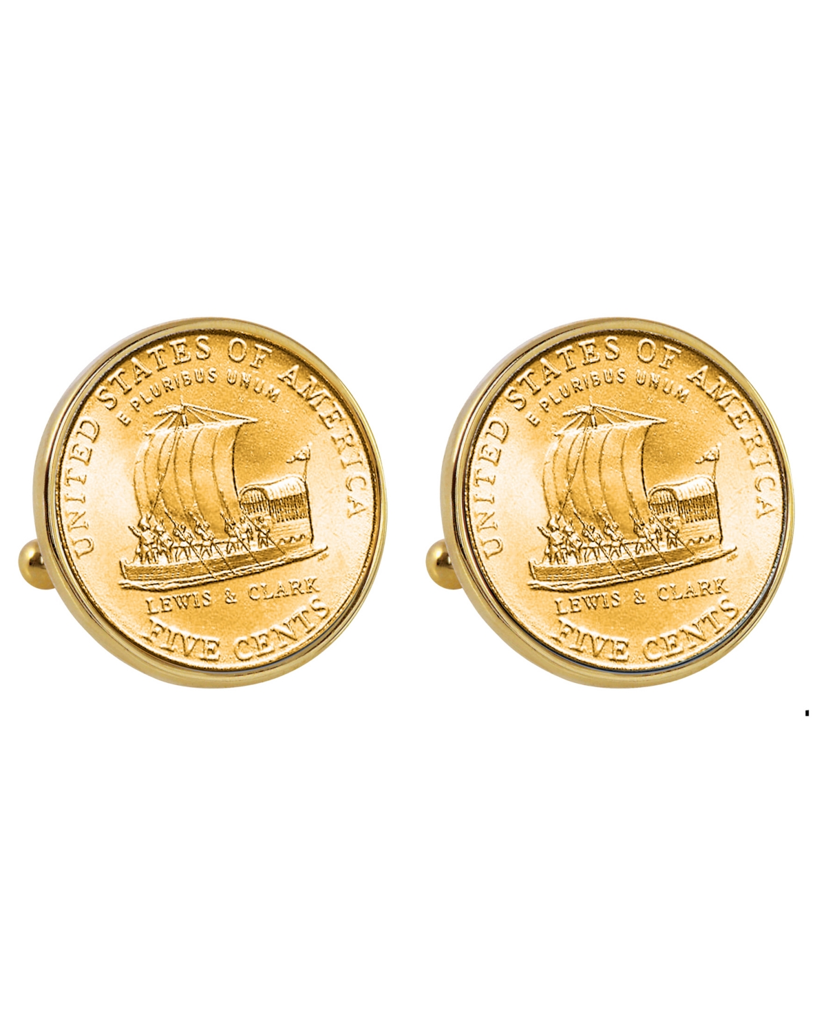 Gold-Layered 2004 Keelboat Nickel Bezel Coin Cuff Links - Gold