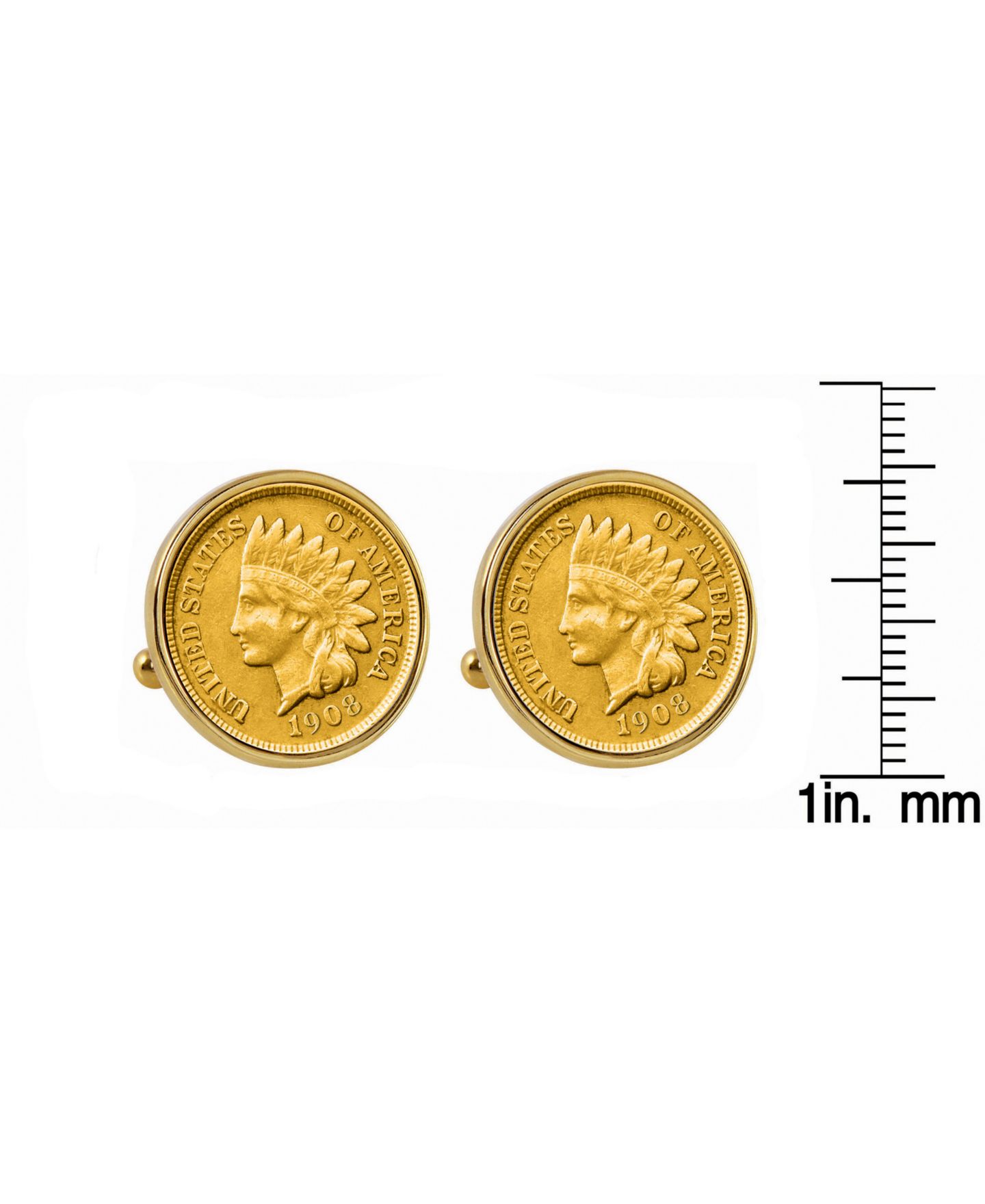 Мужские запонки American Coin Treasures Gold-Layered Indian Penny Bezel Coin Cuff Links — фото 2