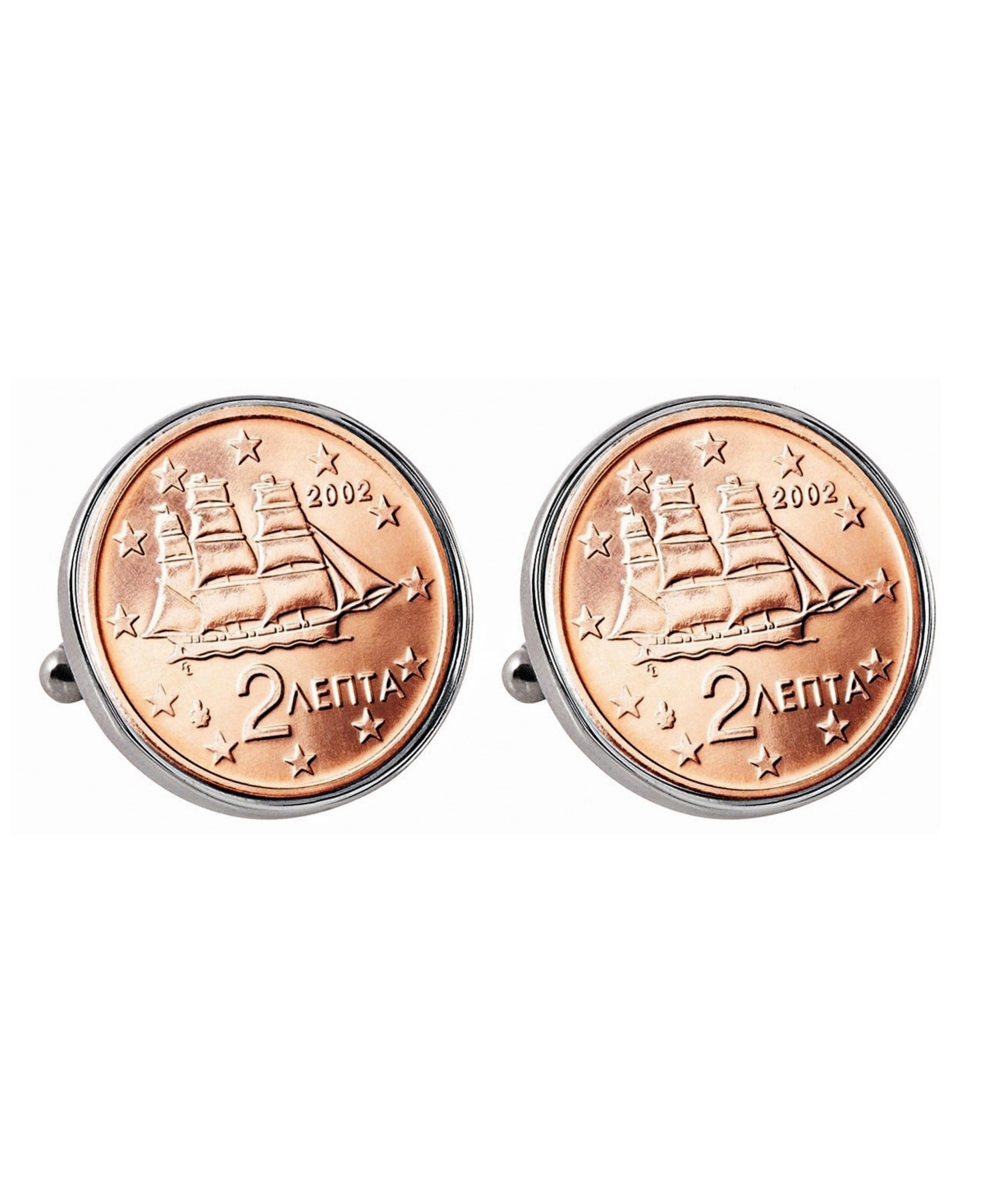 Greek 2-Euro Coin Cufflinks - Silver