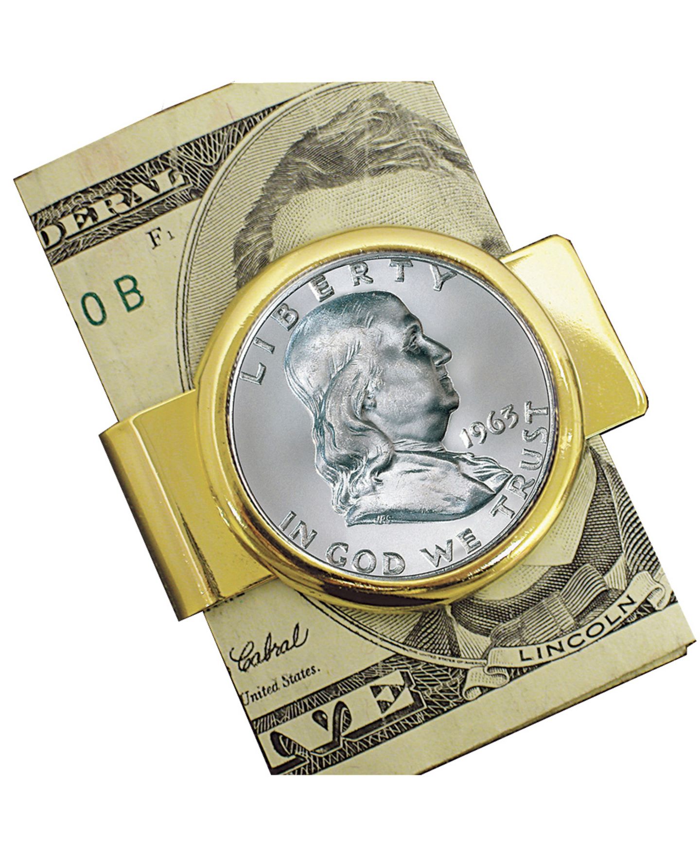 Мужской зажим для денег Franklin Silver Half Dollar American Coin Treasures с монетой — фото 1