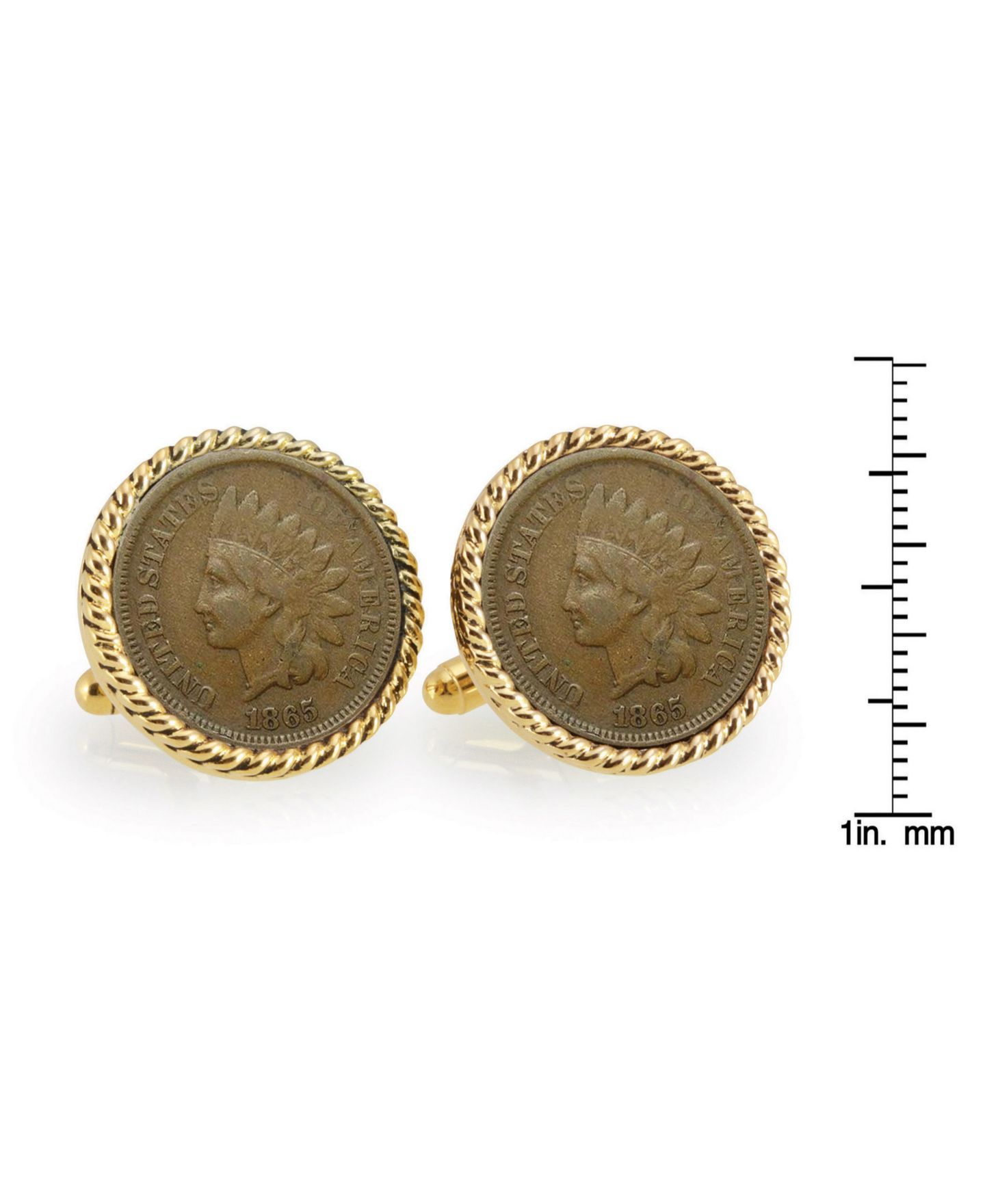 Мужские запонки American Coin Treasures Civil War Indian Head Penny Rope Bezel Coin Cuff Links — фото 2