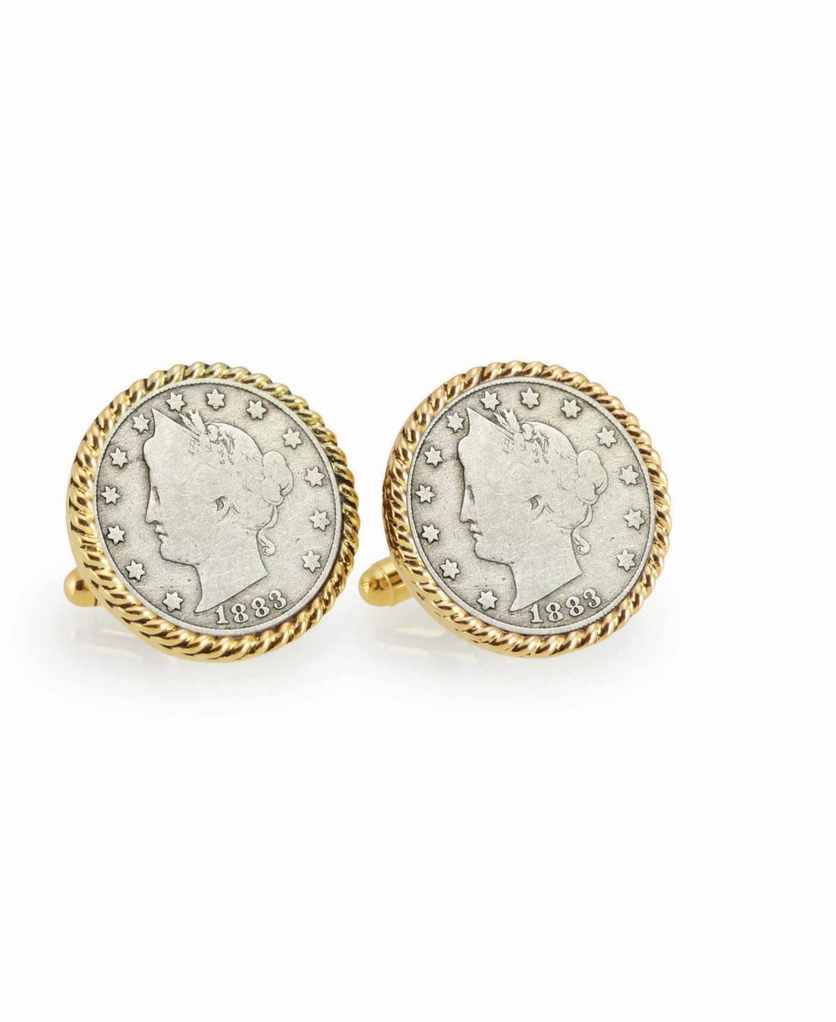 1883 First-Year-Of-Issue Liberty Nickel Rope Bezel Coin Cuff Links - Gold
