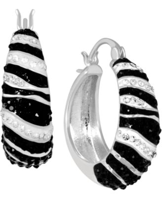 Essentials - Multi-Crystal Zebra Print Hoop Earrings in Fine Silver-Plate
