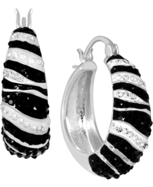 image of Essentials Multi-Crystal Zebra Print Hoop Earrings in Fine Silver-Plate