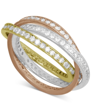 image of Essentials Cubic Zirconia Tri-Tone Interlocking Ring in Gold, Rose Gold, & Fine Silver-Plate