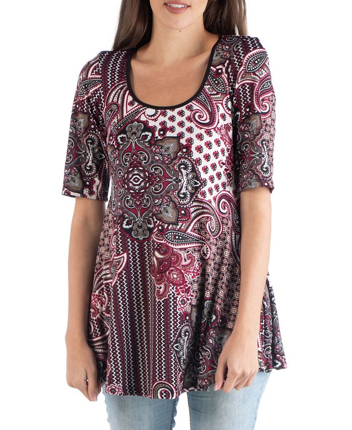 24seven Comfort Apparel Paisley Elbow Sleeve Swing Top Macy's