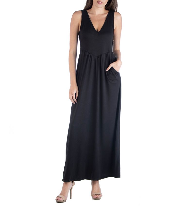 24seven Comfort Apparel Sleeveless V-Neck Maxi Dress with Pocket Detail ...
