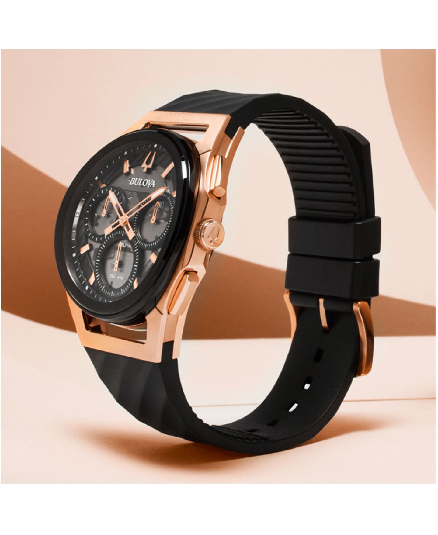 Мужские часы Bulova Chronograph Curv Black Rubber Strap Watch 44mm — фото 4