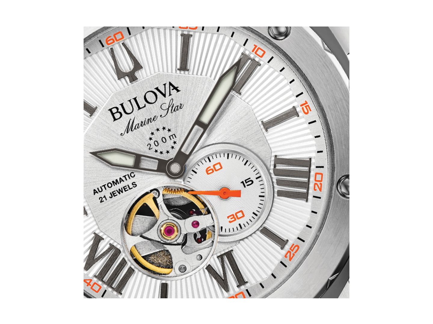Мужские часы Bulova Automatic Marine Star Orange Silicone Strap Watch 45mm, цвет: Оранжевый / Белый — фото 5