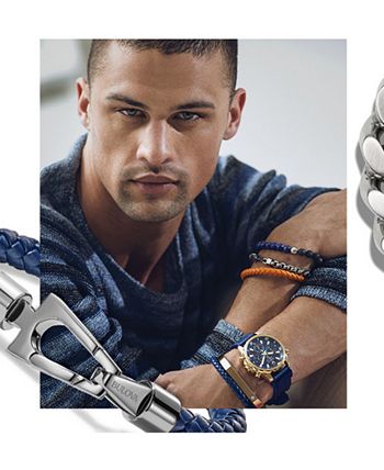 Bulova Men's Double-Chain & Leather Wrap Bracelet in Gold-Tone Stainless  Steel - Macy's