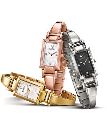 Bulova - Women's Diamond-Accent Rose Gold-Tone Stainless Steel Bangle Bracelet Watch 18x33mm