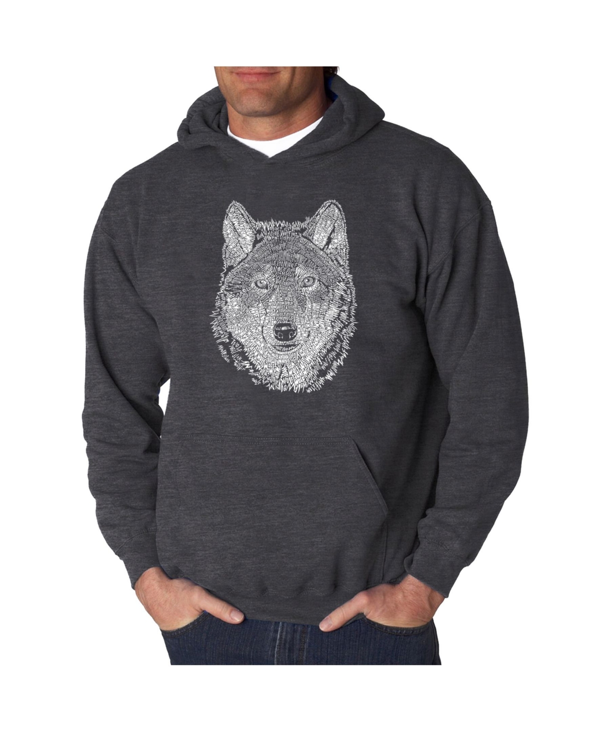 La Pop Art Men's Wolf Word Art Hooded Sweatshirt