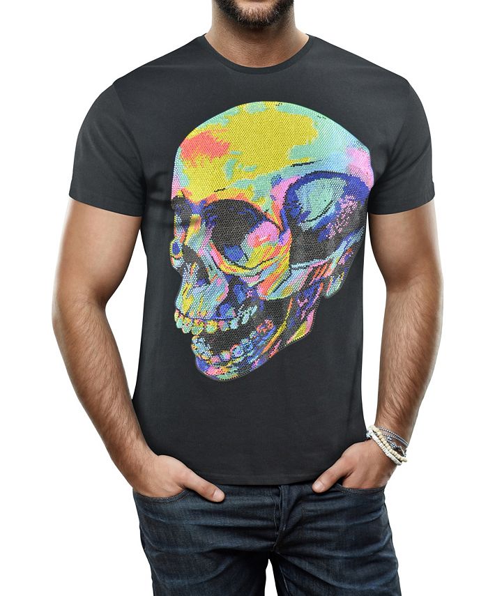 Heads Or Tails Men's Thermal Skull Graphic Printed Rhinestone Studded T- Shirt - Macy's