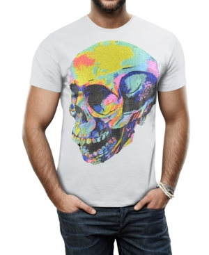 Heads Or Tails Men's Thermal Skull Graphic Printed Rhinestone Studded T-Shirt