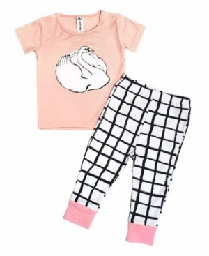 image of Earth Baby Outfitters Baby Girls Bamboo Long Sleeve 2 Piece Swan Pajamas Set