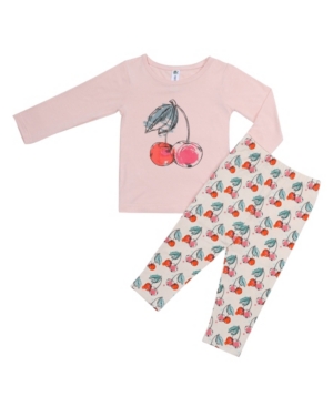 image of Earth Baby Outfitters Baby Girls Bamboo Long Sleeve 2 Piece Cherry Pajamas Set