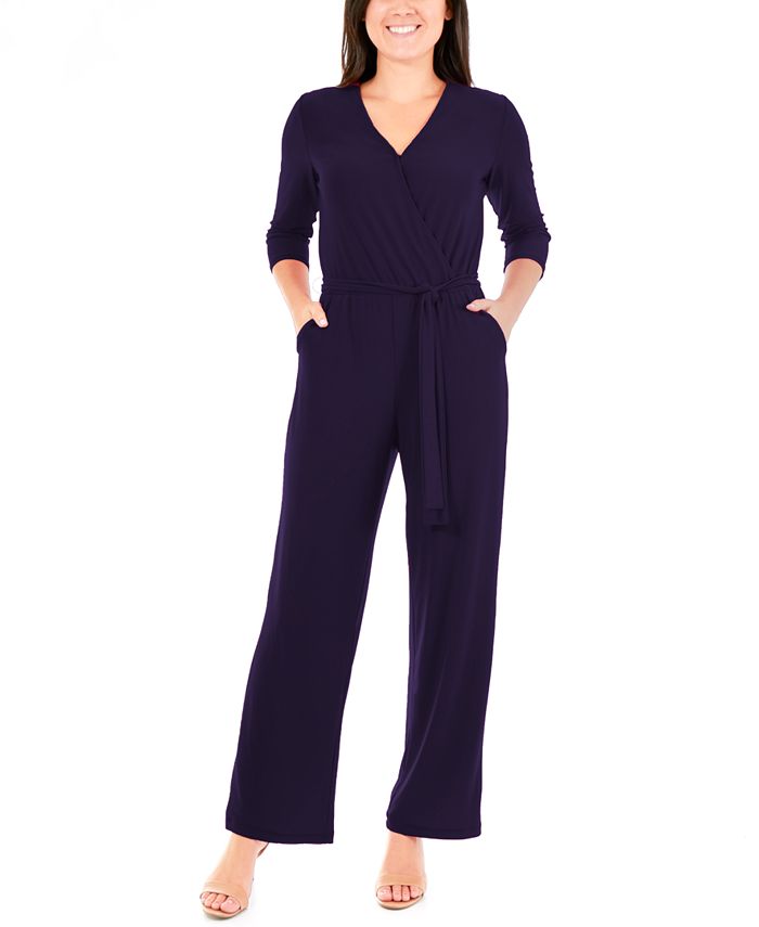 Petite Cape Sleeve Belted Tailored Jumpsuit