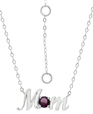 Crystal Birth Month "Mom" Pendant Necklace  in Sterling Silver, 16" + 2" extender