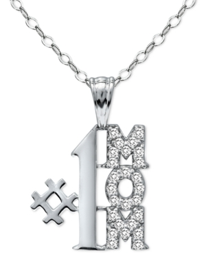 Giani Bernini Cubic Zirconia "#1 Mom" Pendant Necklace In Sterling Silver, 16" + 2" Extender, Created For Macy's In Silver