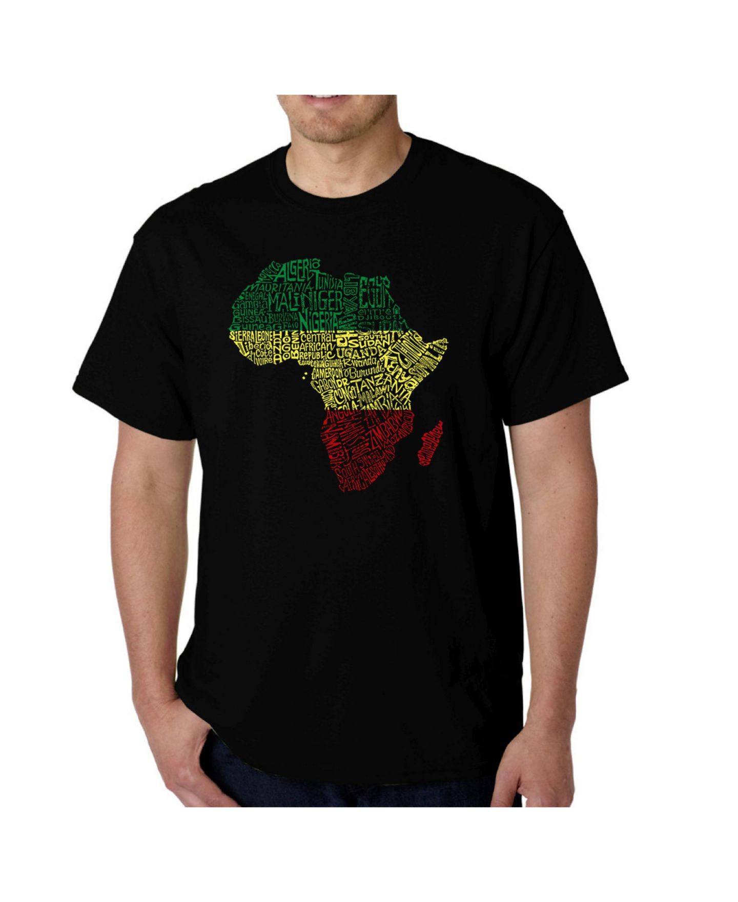 Мужская футболка LA Pop Art Word Art - Countries in Africa, цвет: Чёрный — фото 1