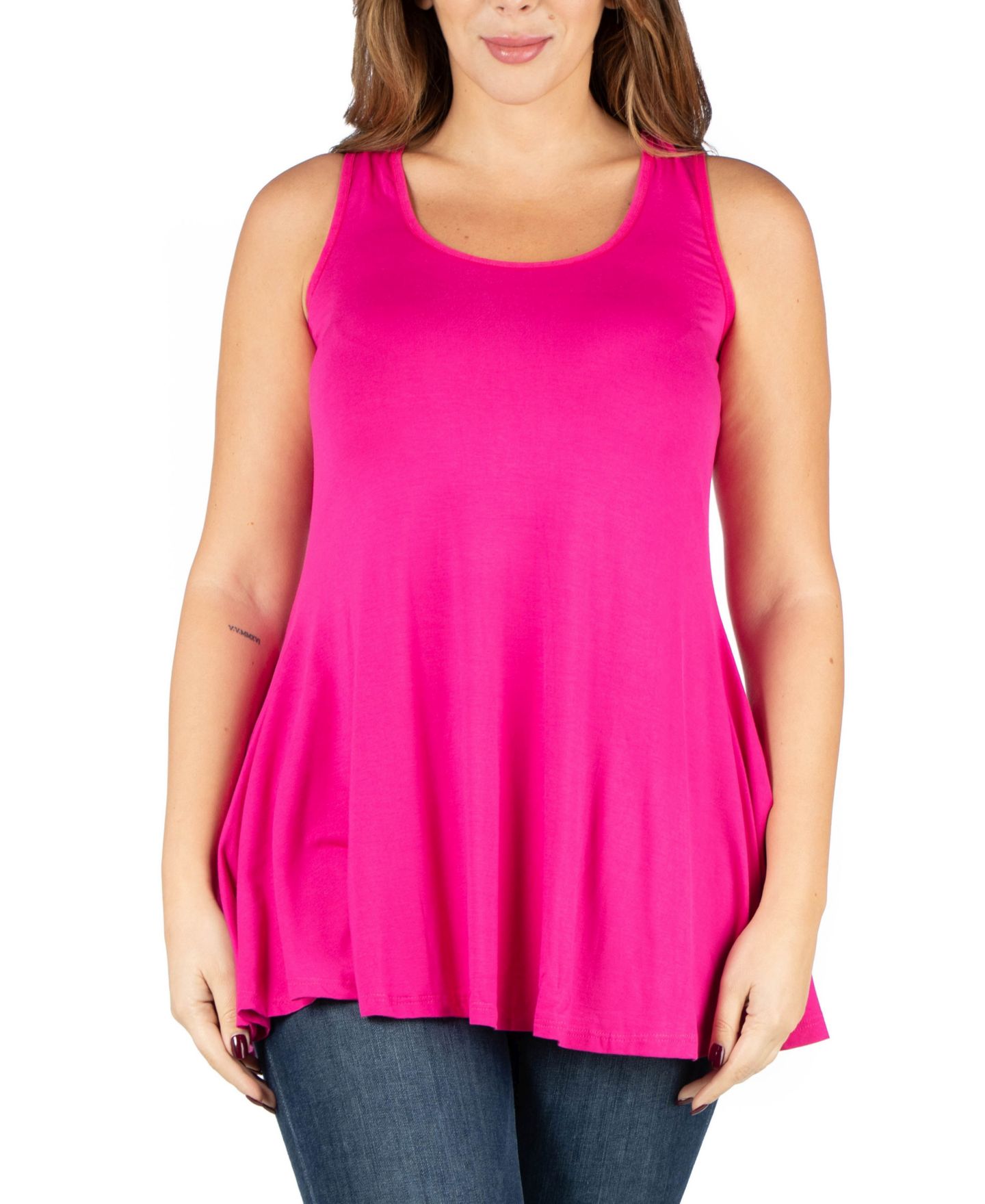 Женский топ 24seven Comfort Apparel Plus Size Sleeveless Tunic Tank Top, цвет: Розовый, вариант 1 — фото 1